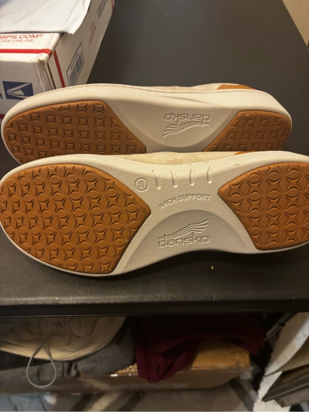 Dansko Beige Suede Slip-On Loafers with Tan Heel Tab - Picture 4 of 4